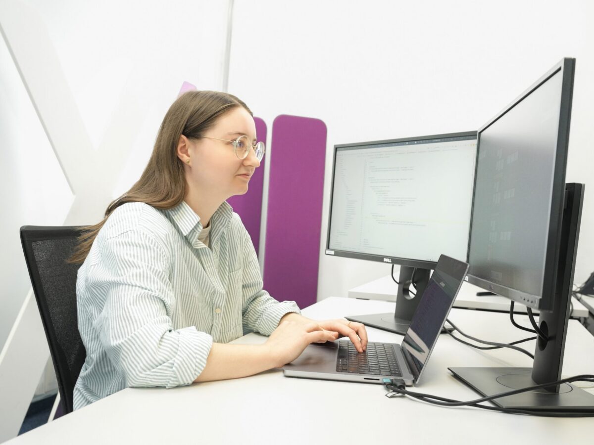 Patricia working on her blog entry