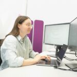 Patricia working on her blog entry