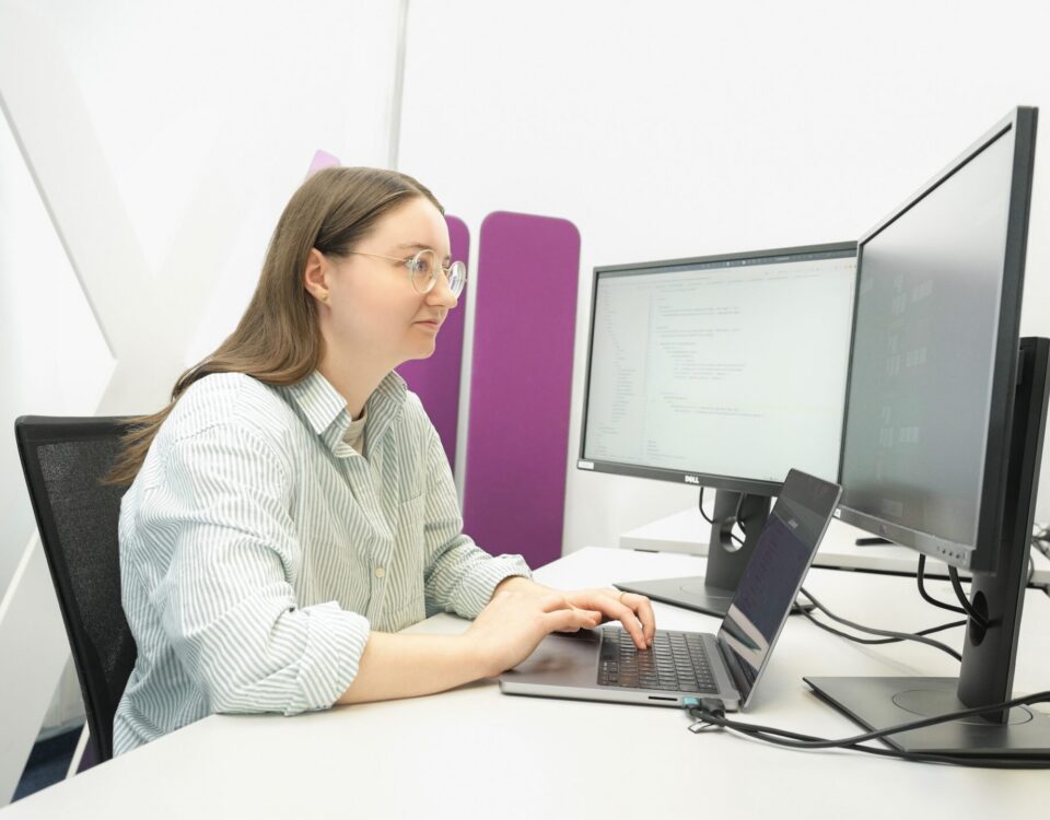 Patricia working on her blog entry